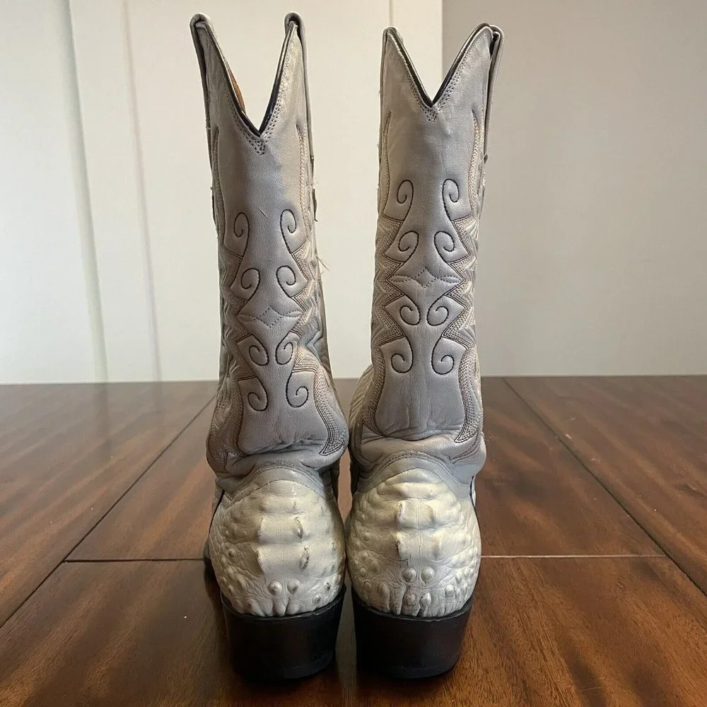 BOTAS JACA Exotic Crocodile Print White Boots Men’s Size 8 EE Women’s 10